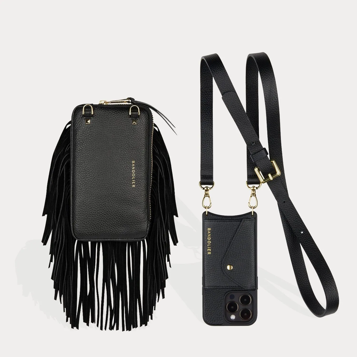 Hailey Fringe Pouch Set - Black/Gold