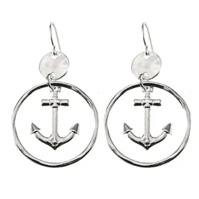 Hammered Silver Dangle Hoop Anchor Earrings