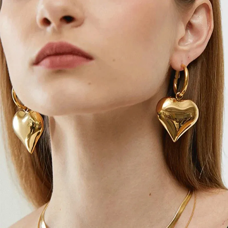 Heart Huggie Asymmetric Big New Gold Fashion Girl Chic Earring