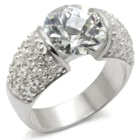 High-Polished 925 Sterling Silver Ring with AAA Grade CZ in Clear for Women Style 20423