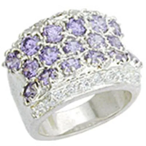 High-Polished 925 Sterling Silver Ring with AAA Grade CZ in Light Amethyst for Women Style 12507