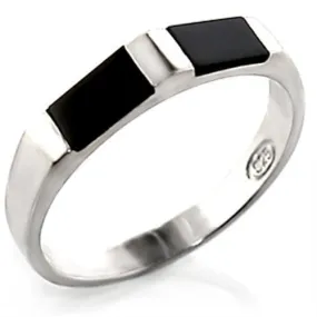 High-Polished 925 Sterling Silver Ring with Semi-Precious Onyx in Jet for Women Style 30919