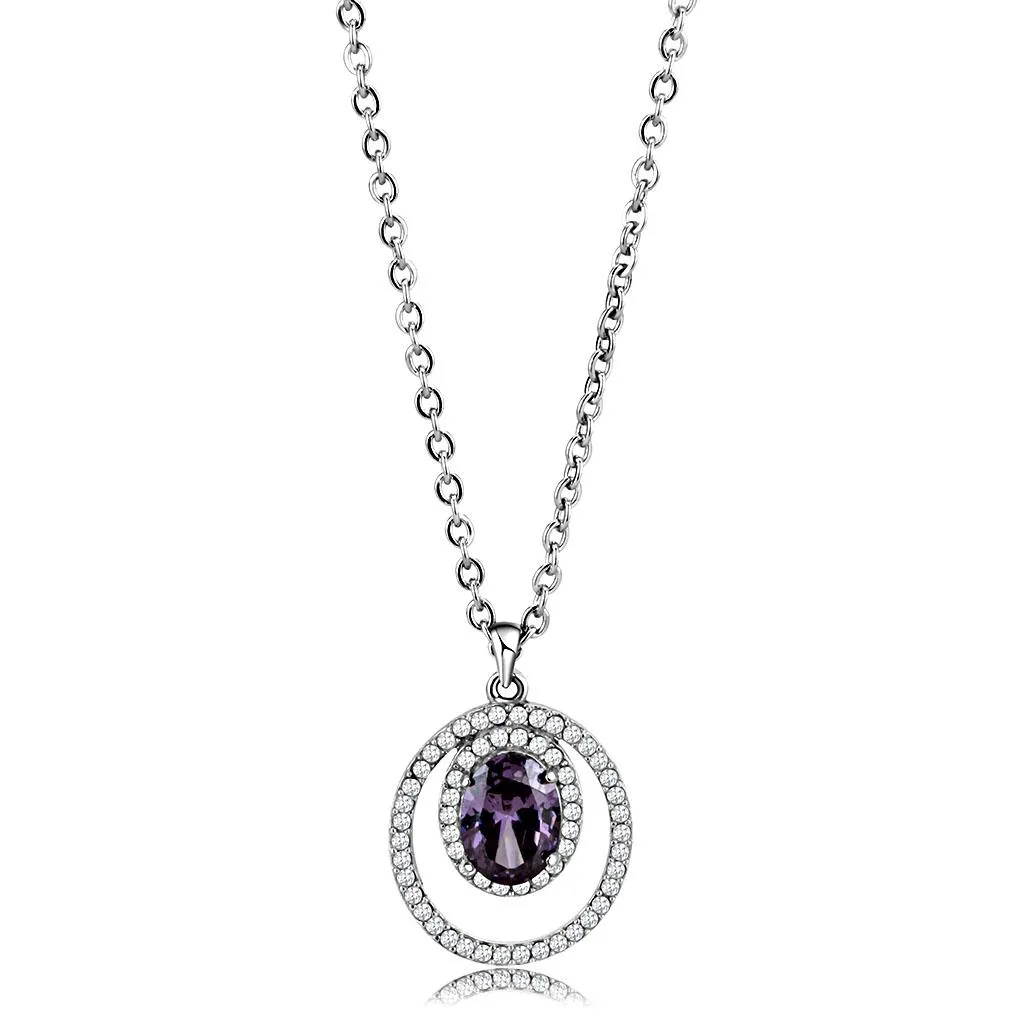 High polished (no plating) Stainless Steel Chain Pendant with AAA Grade CZ in Amethyst for Women Style DA300