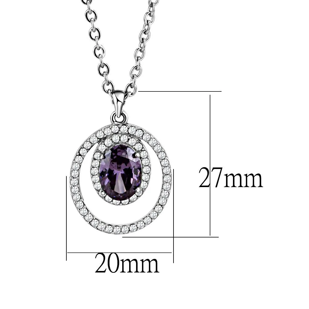 High polished (no plating) Stainless Steel Chain Pendant with AAA Grade CZ in Amethyst for Women Style DA300