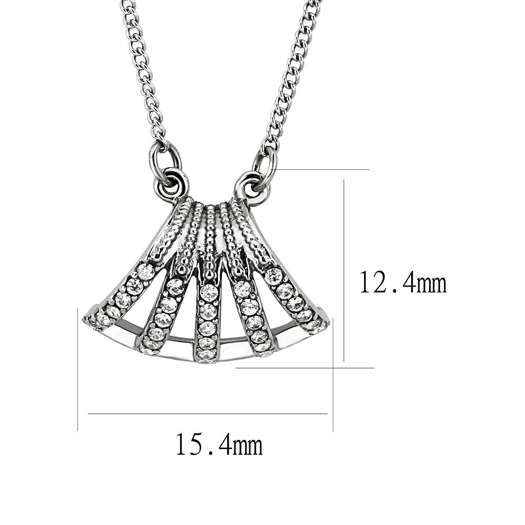 High polished (no plating) Stainless Steel Chain Pendant with AAA Grade CZ in Clear for Women Style DA380