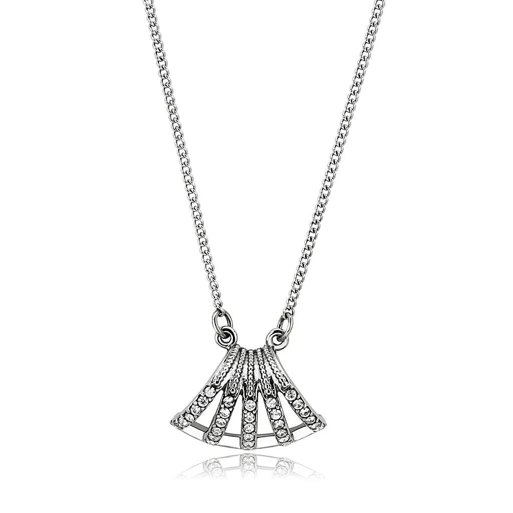 High polished (no plating) Stainless Steel Chain Pendant with AAA Grade CZ in Clear for Women Style DA380