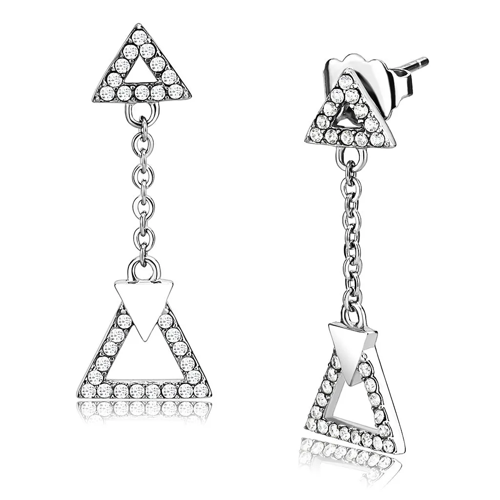 High polished (no plating) Stainless Steel Earrings with AAA Grade CZ in Clear for Women Clear Stone Color Style DA068