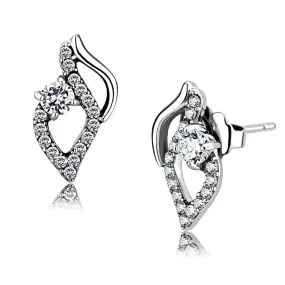 High polished (no plating) Stainless Steel Earrings with AAA Grade CZ in Clear for Women Clear Stone Color Style DA199