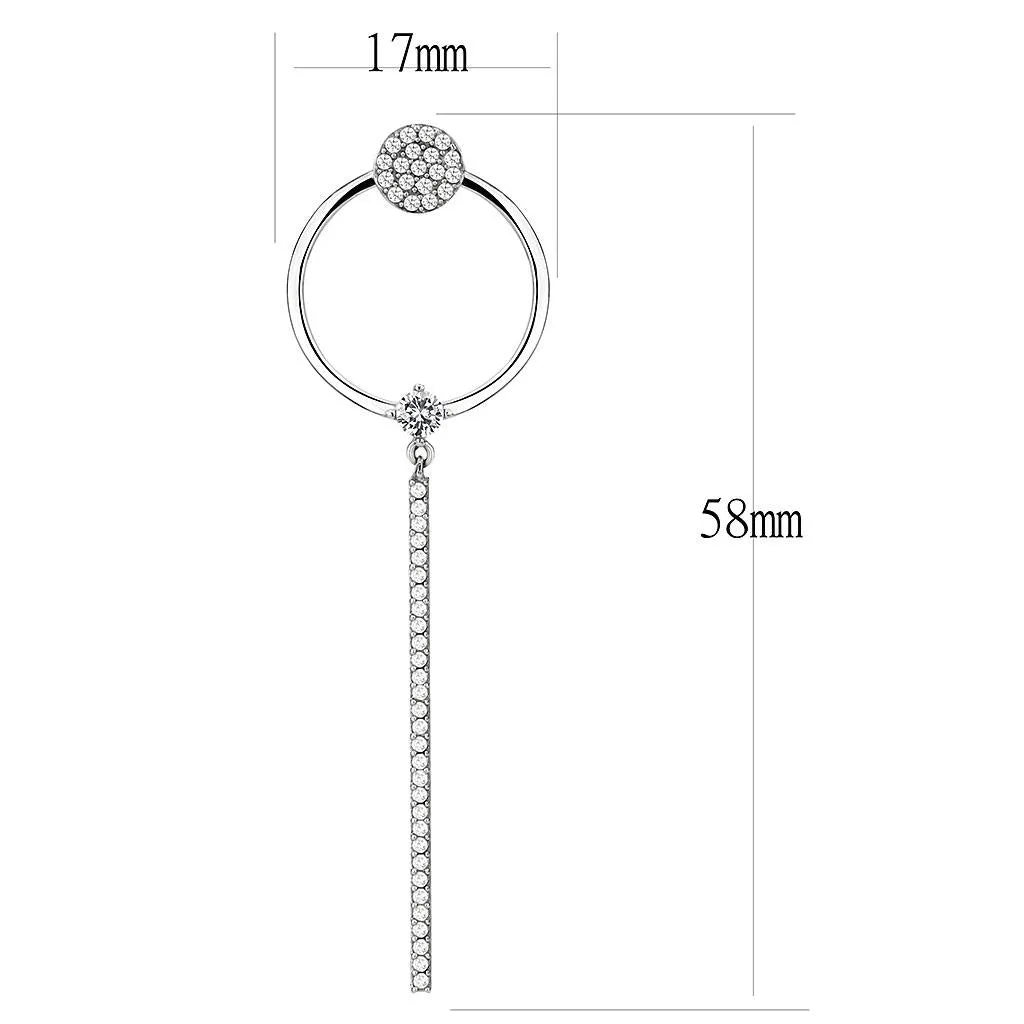 High polished (no plating) Stainless Steel Earrings with AAA Grade CZ in Clear for Women Clear Stone Color Style DA371