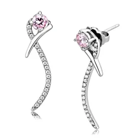 High polished (no plating) Stainless Steel Earrings with AAA Grade CZ in Rose for Women Rose Stone Color Style DA188