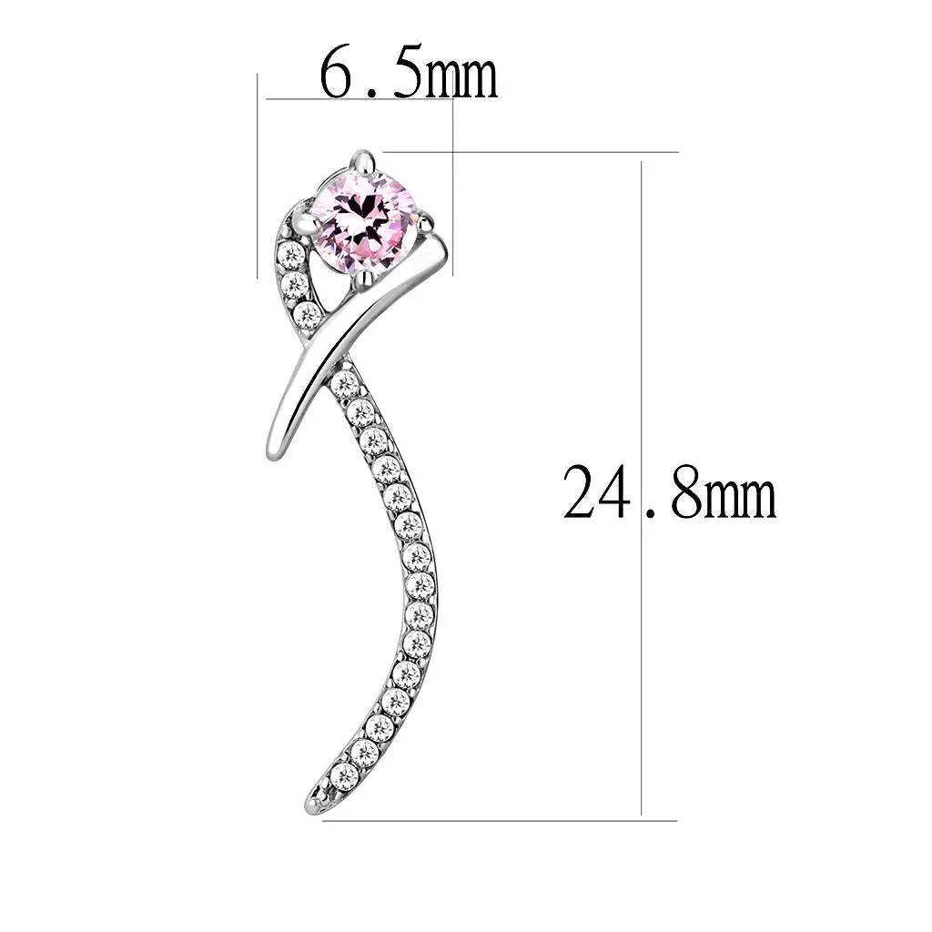 High polished (no plating) Stainless Steel Earrings with AAA Grade CZ in Rose for Women Rose Stone Color Style DA188