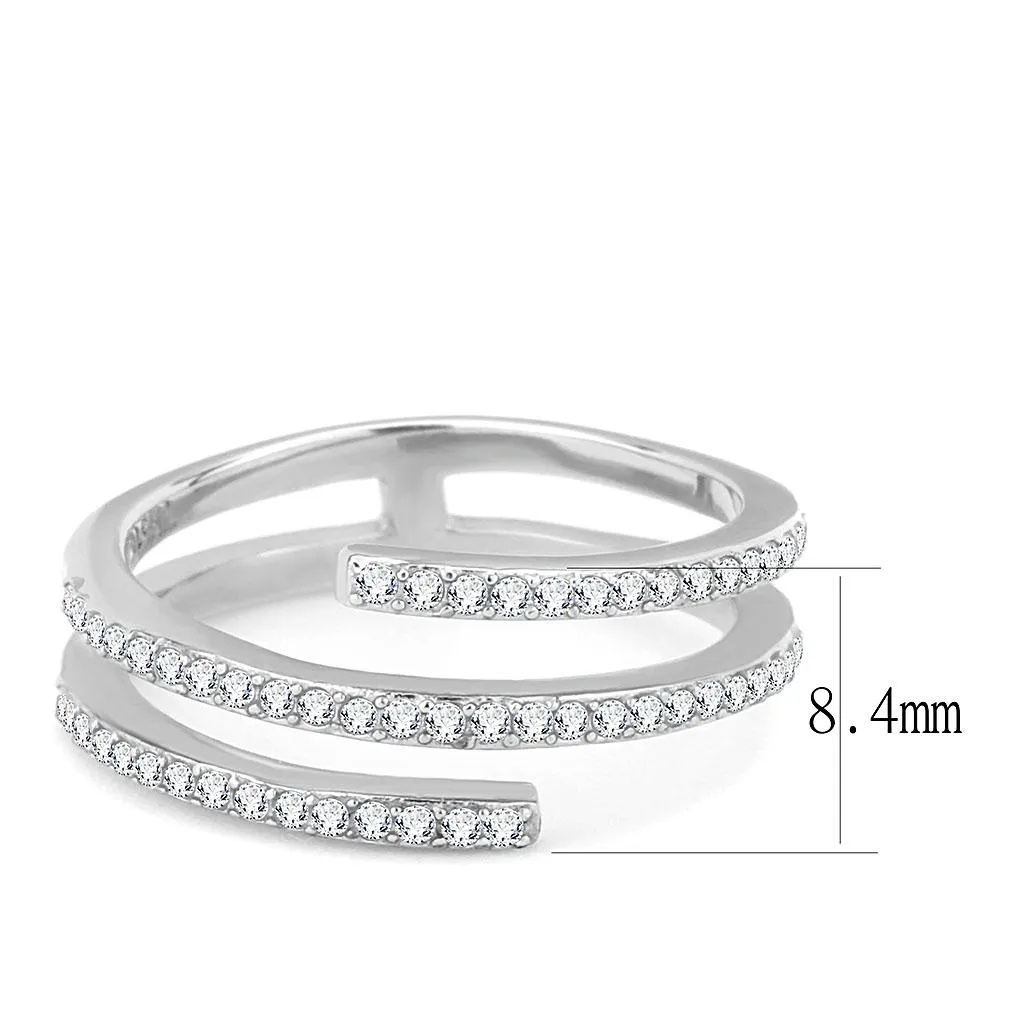 High polished (no plating) Stainless Steel Ring with AAA Grade CZ in Clear for Women Style DA060