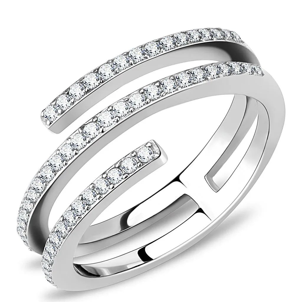 High polished (no plating) Stainless Steel Ring with AAA Grade CZ in Clear for Women Style DA060