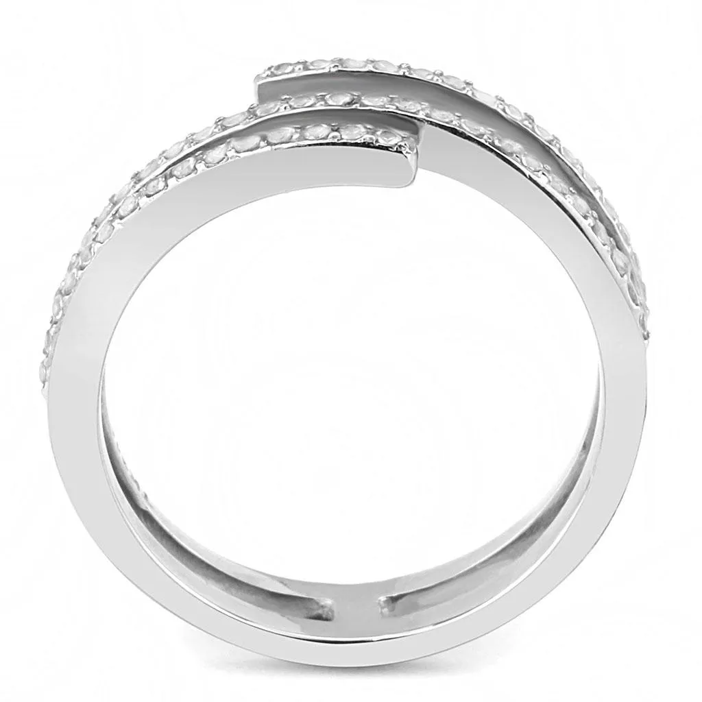 High polished (no plating) Stainless Steel Ring with AAA Grade CZ in Clear for Women Style DA060