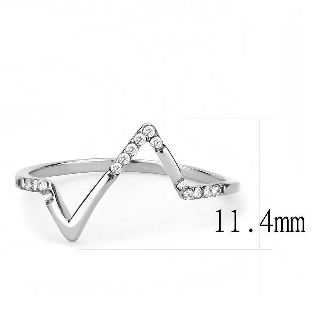 High polished (no plating) Stainless Steel Ring with AAA Grade CZ in Clear for Women Style DA107