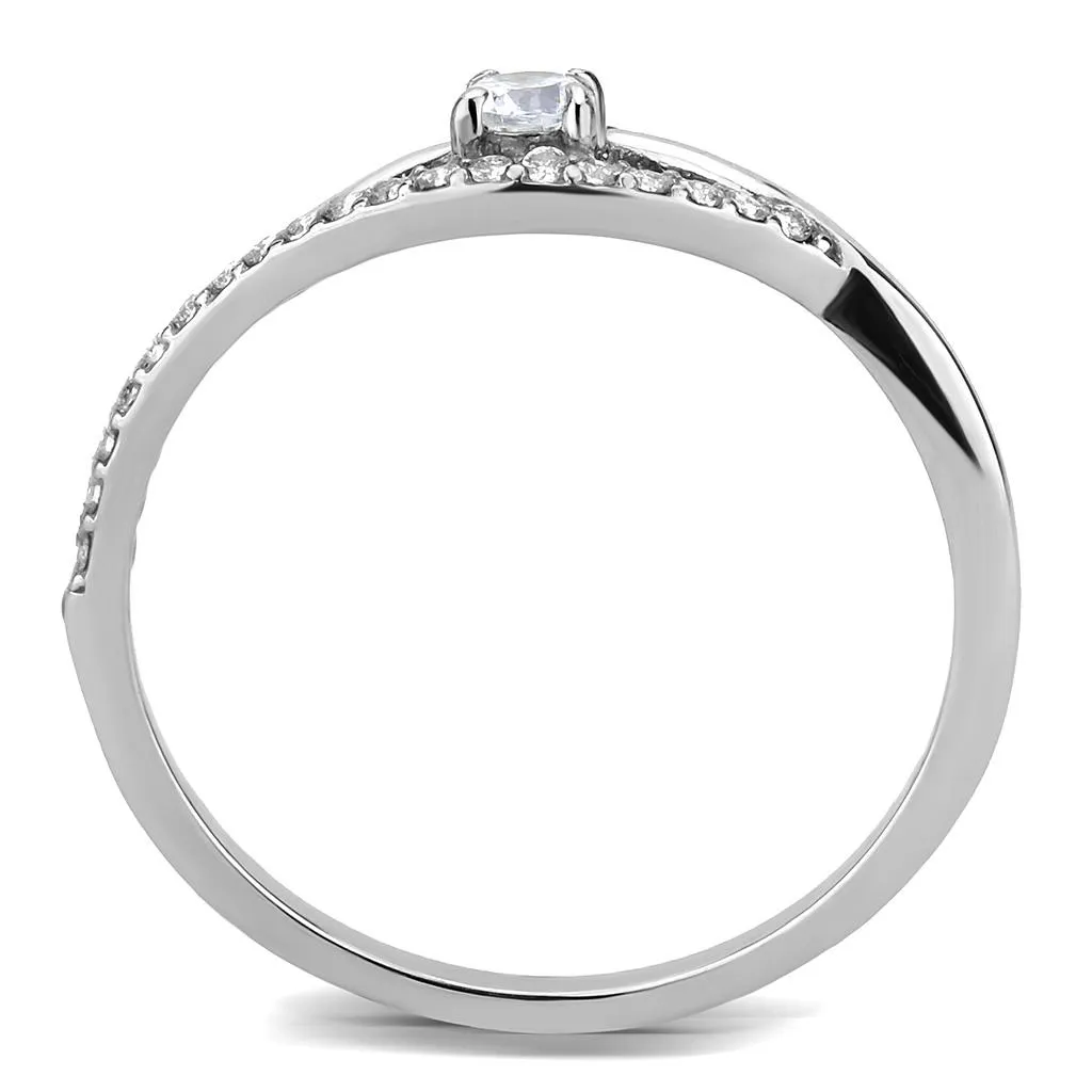 High polished (no plating) Stainless Steel Ring with AAA Grade CZ in Clear for Women Style DA108