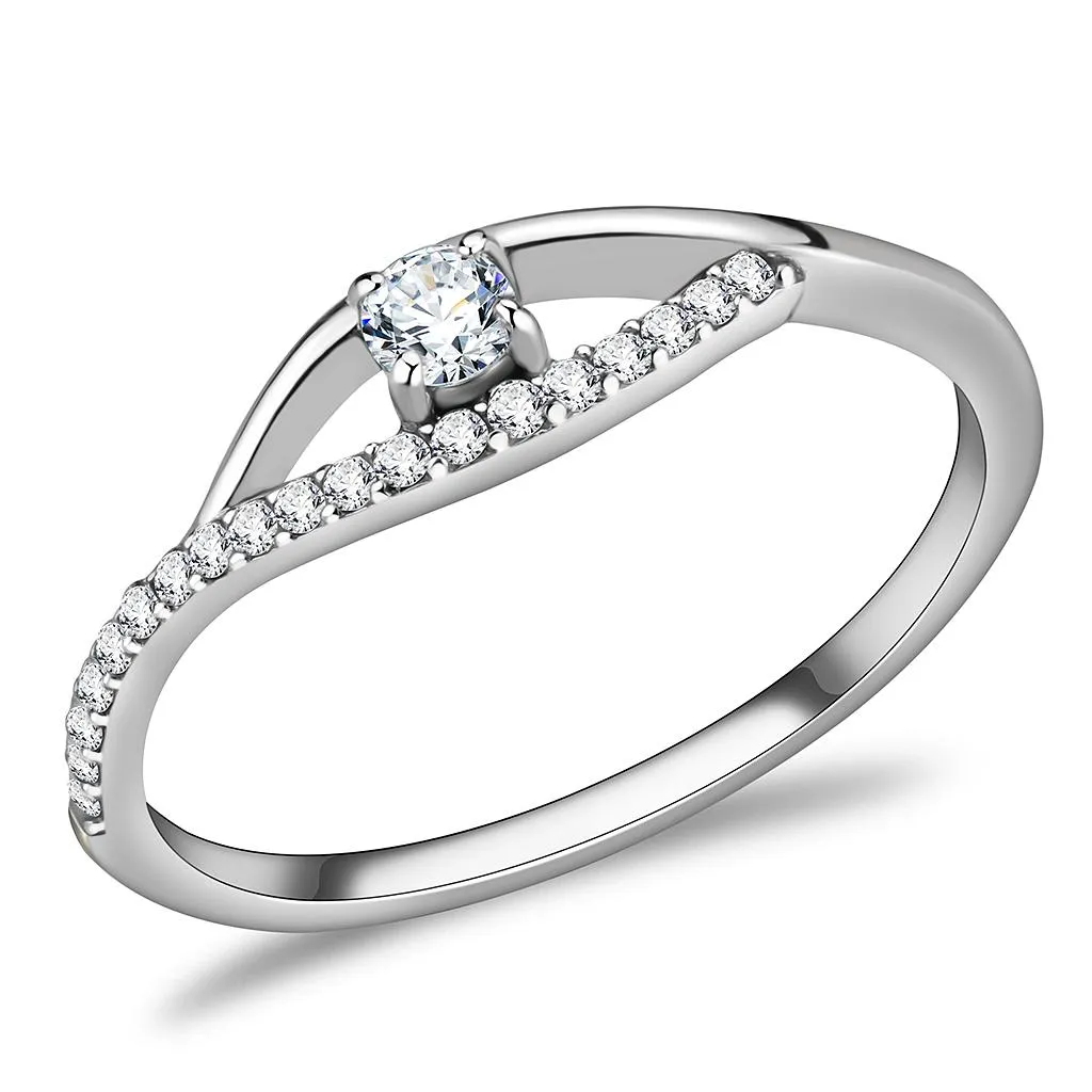 High polished (no plating) Stainless Steel Ring with AAA Grade CZ in Clear for Women Style DA108