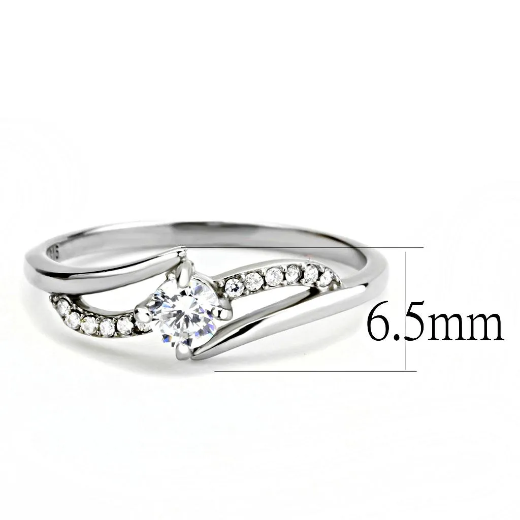 High polished (no plating) Stainless Steel Ring with AAA Grade CZ in Clear for Women Style DA144