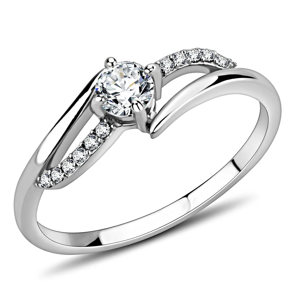 High polished (no plating) Stainless Steel Ring with AAA Grade CZ in Clear for Women Style DA144