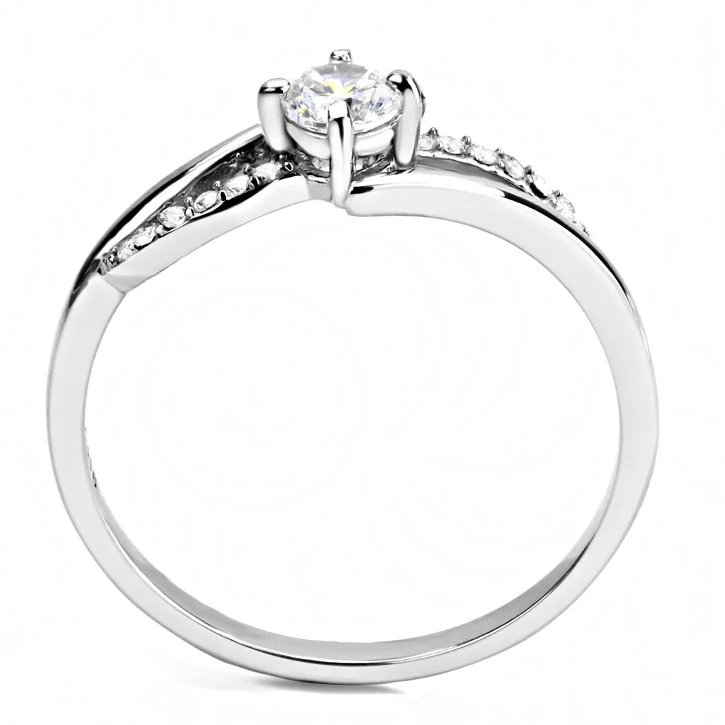 High polished (no plating) Stainless Steel Ring with AAA Grade CZ in Clear for Women Style DA144