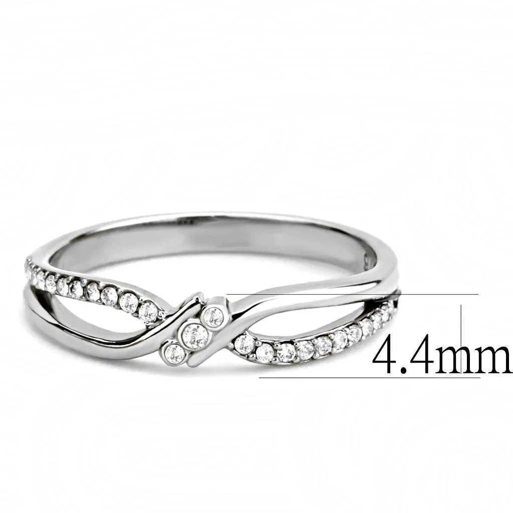 High polished (no plating) Stainless Steel Ring with AAA Grade CZ in Clear for Women Style DA156