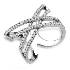 High polished (no plating) Stainless Steel Ring with AAA Grade CZ in Clear for Women Style DA255