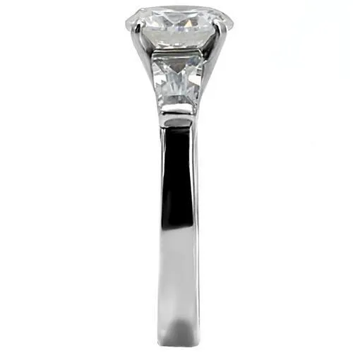 High polished (no plating) Stainless Steel Ring with AAA Grade CZ in Clear for Women Style TK005