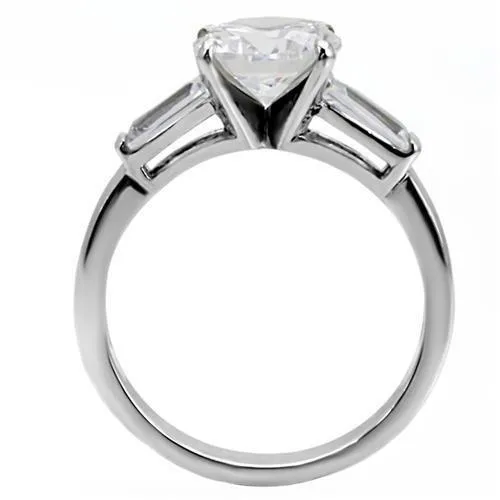 High polished (no plating) Stainless Steel Ring with AAA Grade CZ in Clear for Women Style TK005