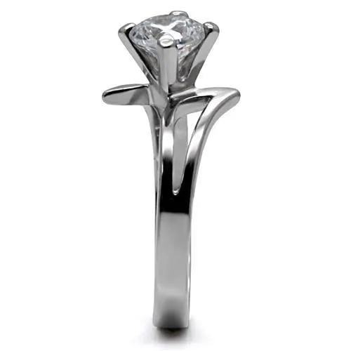 High polished (no plating) Stainless Steel Ring with AAA Grade CZ in Clear for Women Style TK063