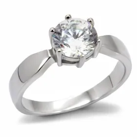 High polished (no plating) Stainless Steel Ring with AAA Grade CZ in Clear for Women Style TK071