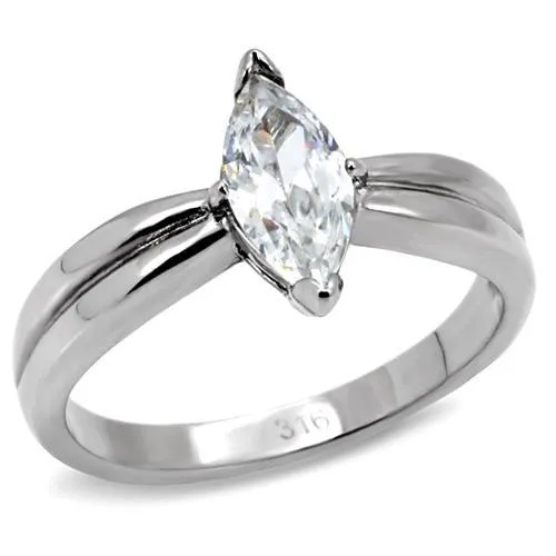 High polished (no plating) Stainless Steel Ring with AAA Grade CZ in Clear for Women Style TK103