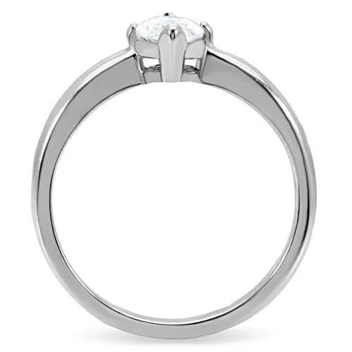 High polished (no plating) Stainless Steel Ring with AAA Grade CZ in Clear for Women Style TK103