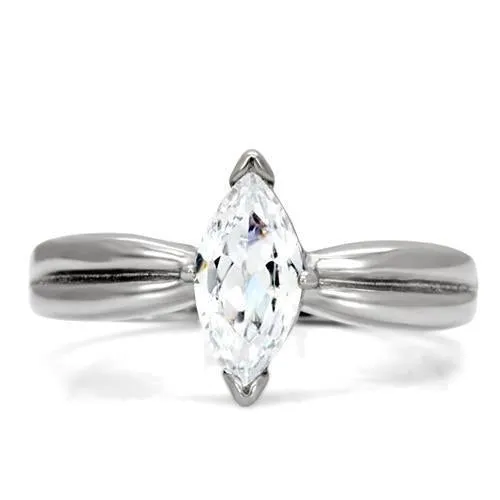 High polished (no plating) Stainless Steel Ring with AAA Grade CZ in Clear for Women Style TK103