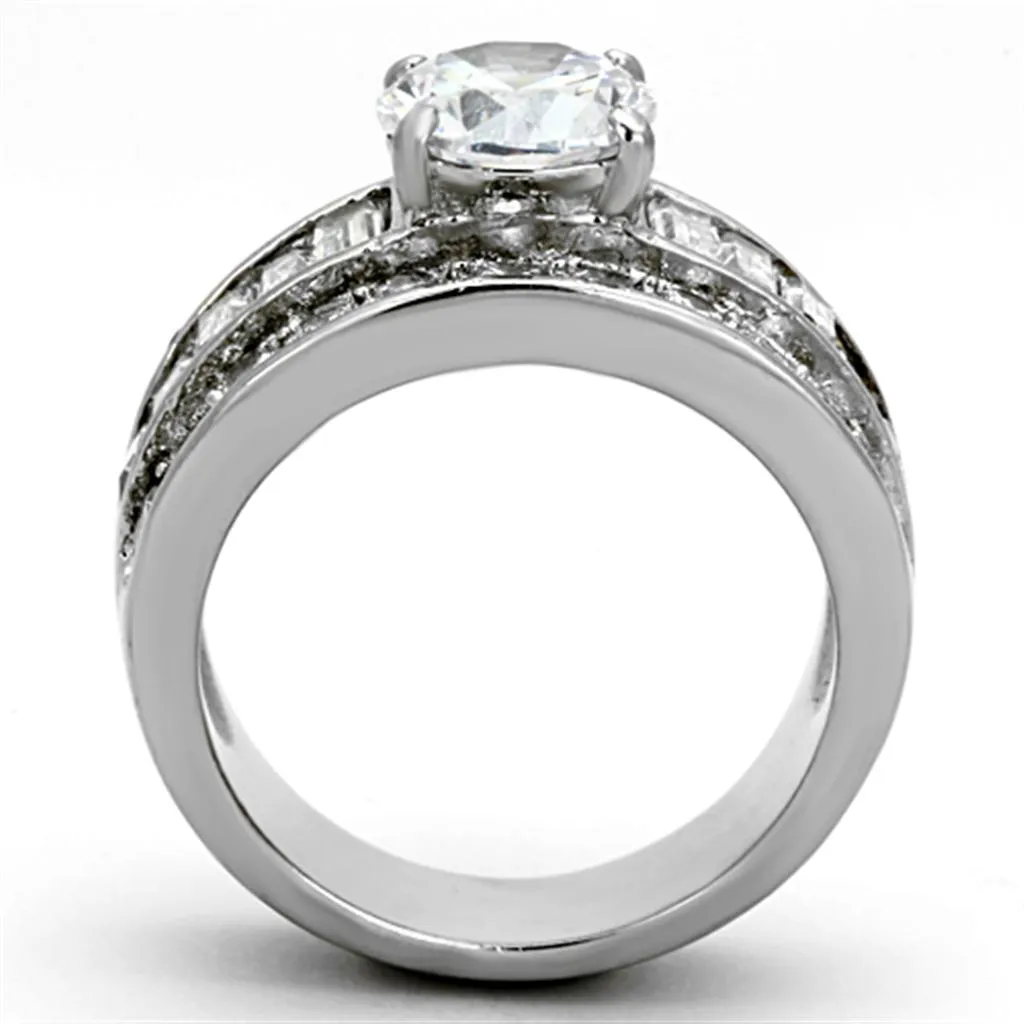 High polished (no plating) Stainless Steel Ring with AAA Grade CZ in Clear for Women Style TK1232