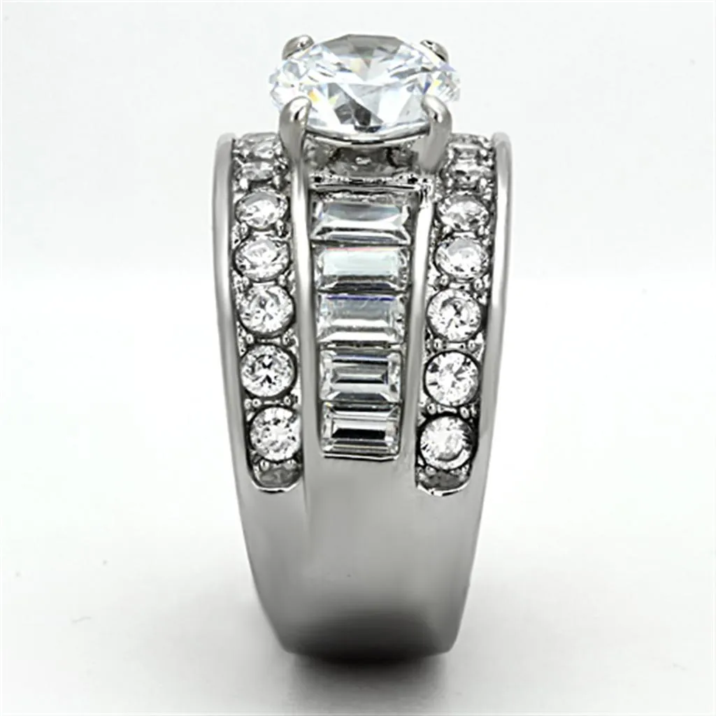 High polished (no plating) Stainless Steel Ring with AAA Grade CZ in Clear for Women Style TK1232