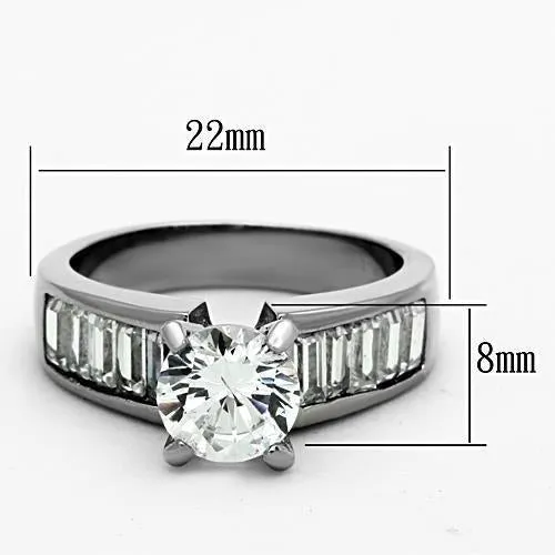 High polished (no plating) Stainless Steel Ring with AAA Grade CZ in Clear for Women Style TK1332