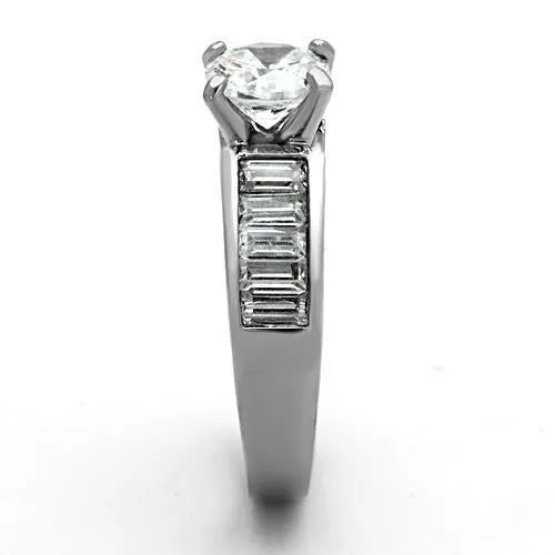 High polished (no plating) Stainless Steel Ring with AAA Grade CZ in Clear for Women Style TK1332