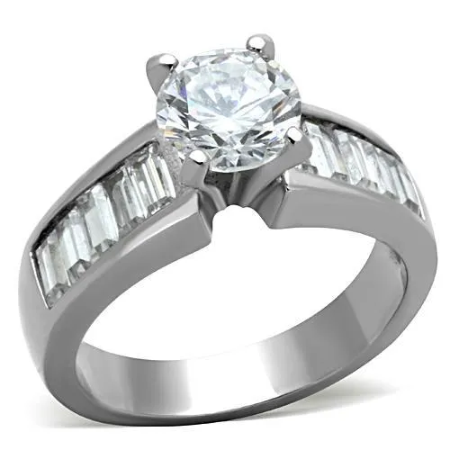 High polished (no plating) Stainless Steel Ring with AAA Grade CZ in Clear for Women Style TK1332