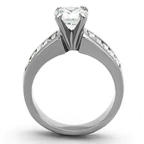 High polished (no plating) Stainless Steel Ring with AAA Grade CZ in Clear for Women Style TK1332