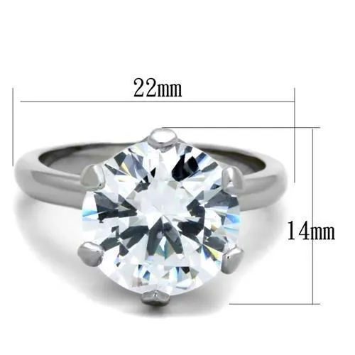 High polished (no plating) Stainless Steel Ring with AAA Grade CZ in Clear for Women Style TK1823