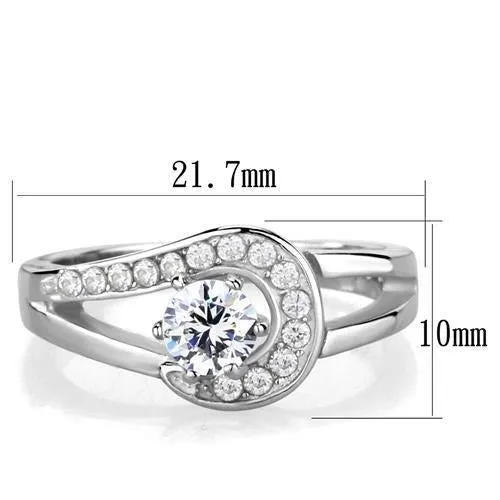 High polished (no plating) Stainless Steel Ring with AAA Grade CZ in Clear for Women Style TK1857