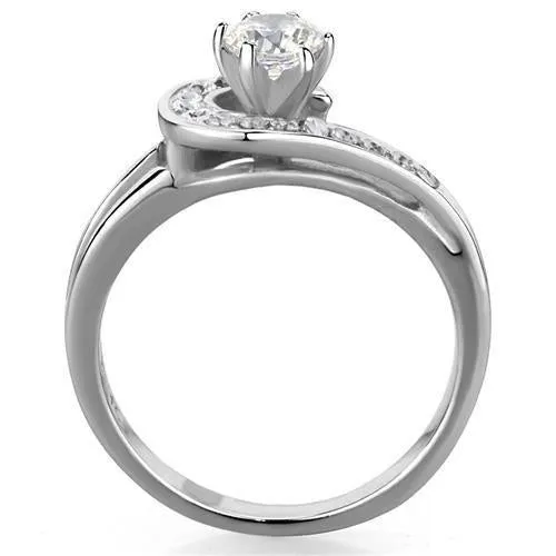 High polished (no plating) Stainless Steel Ring with AAA Grade CZ in Clear for Women Style TK1857