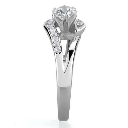 High polished (no plating) Stainless Steel Ring with AAA Grade CZ in Clear for Women Style TK1857