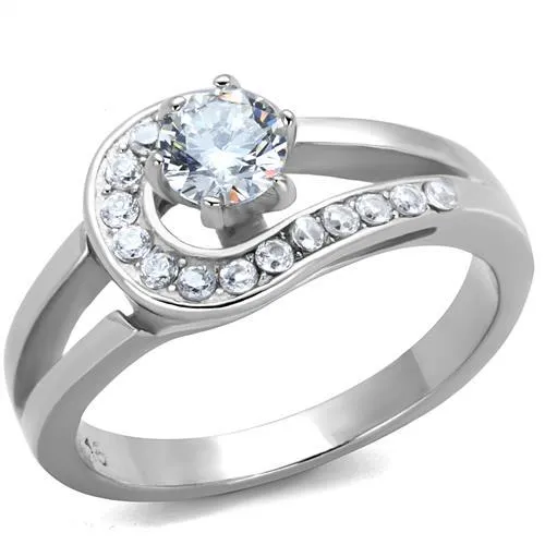 High polished (no plating) Stainless Steel Ring with AAA Grade CZ in Clear for Women Style TK1857