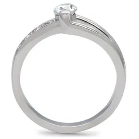 High polished (no plating) Stainless Steel Ring with AAA Grade CZ in Clear for Women Style TK190