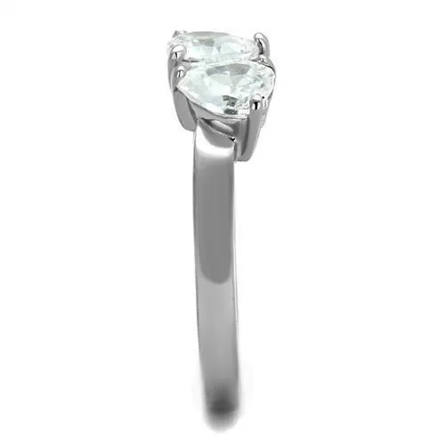 High polished (no plating) Stainless Steel Ring with AAA Grade CZ in Clear for Women Style TK2167