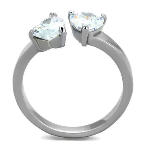 High polished (no plating) Stainless Steel Ring with AAA Grade CZ in Clear for Women Style TK2167