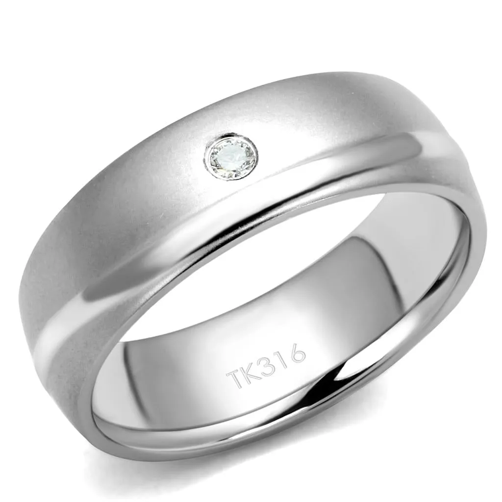 High polished (no plating) Stainless Steel Ring with AAA Grade CZ in Clear for Women Style TK2932