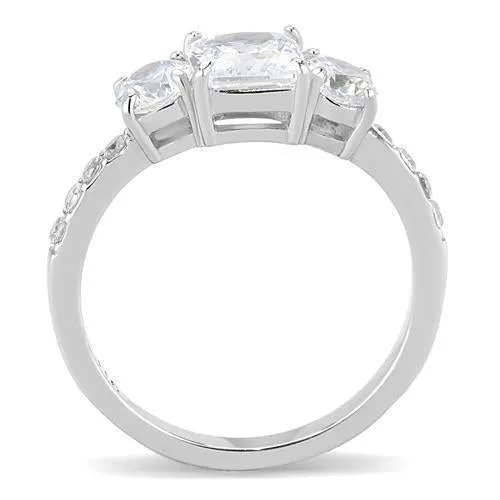 High polished (no plating) Stainless Steel Ring with AAA Grade CZ in Clear for Women Style TK3246