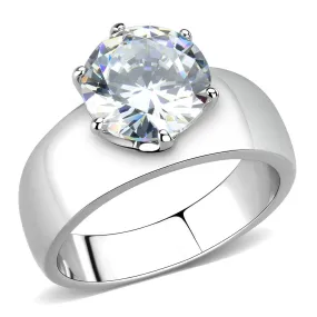 High polished (no plating) Stainless Steel Ring with AAA Grade CZ in Clear for Women Style TK52004